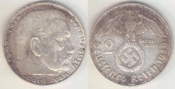 1938 D Germany silver 2 Mark A004680